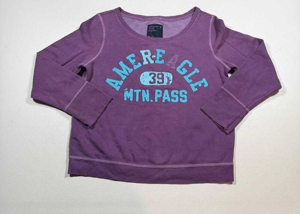 American Eagle Outfitters Sweatshirt Womens XL Purple Graphic Fleece Pullover